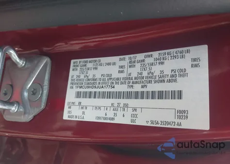 2018 Ford Escape Sel z USA, uszkodzony, nr VIN 1FMCU9HD9JUA17754